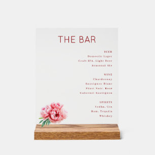 Sophisticated Red Floral Bar Menu Acrylic Sign