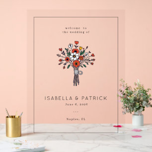 Sophisticated Red Floral Bouquet Acrylic Sign