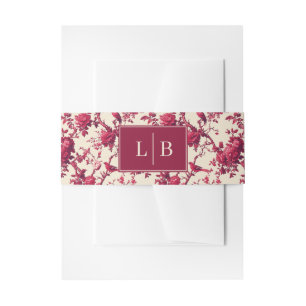 Sophisticated Red Floral Initials Invitation Belly Band