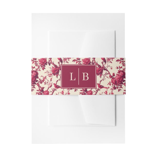 Sophisticated Red Floral Initials Invitation Belly Band (Front Example)