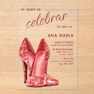 Sophisticated Red Spanish Feminine Birthday  Acrylic Invitations