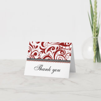 Sophisticated Red Swirls Thank You Card