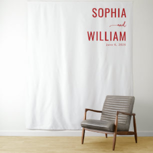 Sophisticated Red Typographic Names Tapestry