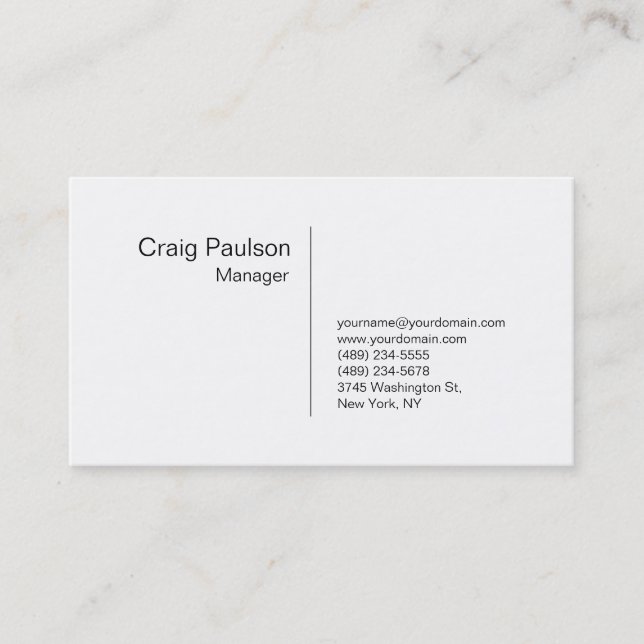 Sophisticated Refined White Manager Business Card (Front)