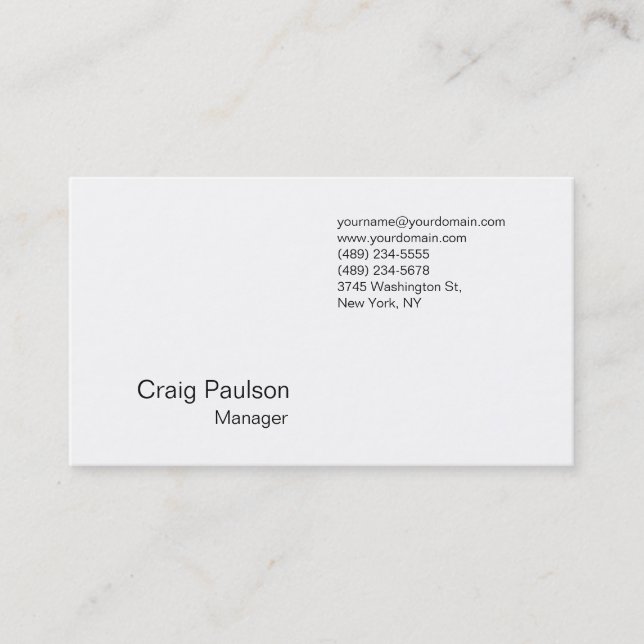 Sophisticated Refined White Manager Business Card (Front)