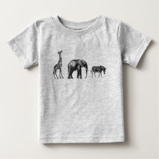 Sophisticated Safari, Giraffe, Elephant and Zebra Baby T-Shirt