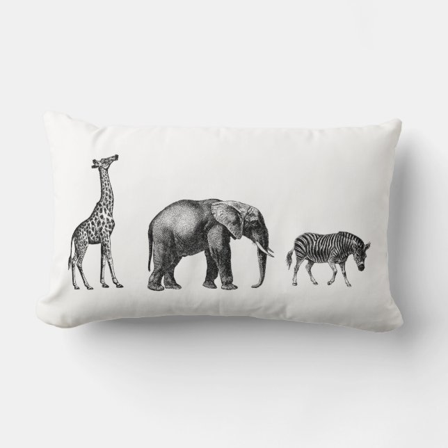 Sophisticated Safari, Giraffe, Elephant, Zebra Lumbar Cushion (Front)