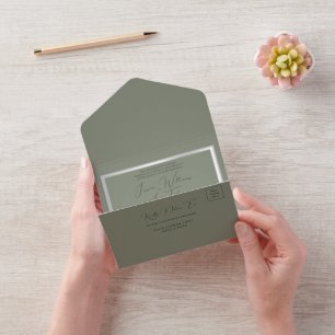 Sophisticated Sage & Silver Wedding All In One Invitation
