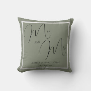 Sophisticated Sage & Silver Wedding Cushion