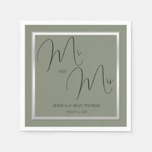 Sophisticated Sage & Silver Wedding Napkin