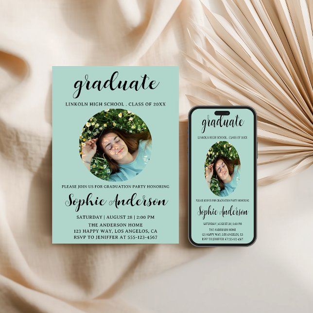 Sophisticated Script Graduation Party with Photo Invitation (Creator Uploaded)