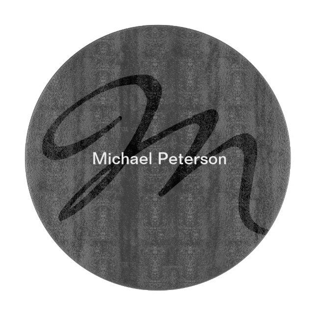 Sophisticated Script Monogram Initial Modern Grey Cutting Board (Front)