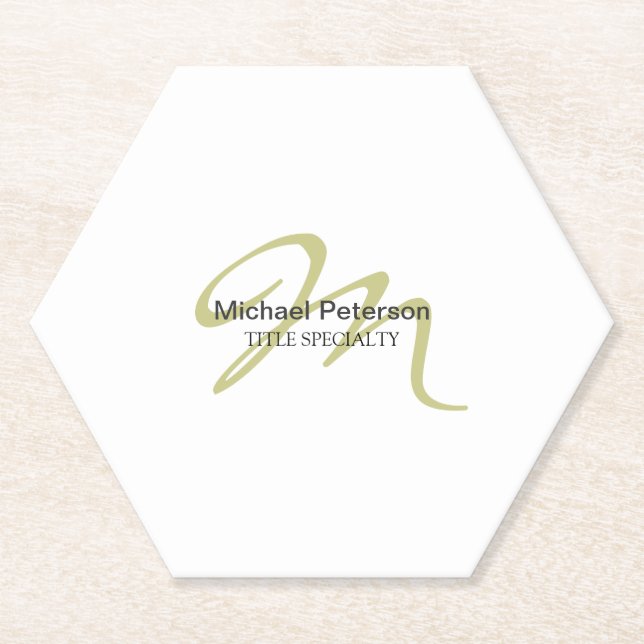 Sophisticated Script Monogram Initial Modern Paper Coaster (Front)