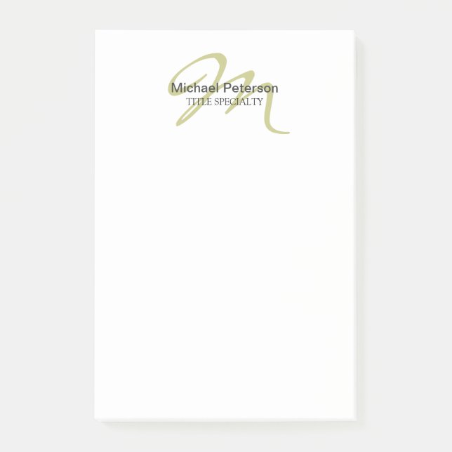 Sophisticated Script Monogram Initial Modern Post-it Notes (Front)
