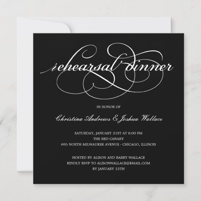 Sophisticated Script Rehearsal Dinner Invitation (Front)