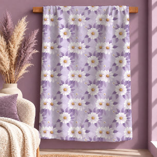 Sophisticated Serene White Daisy Dusty Purple Art Sherpa Blanket