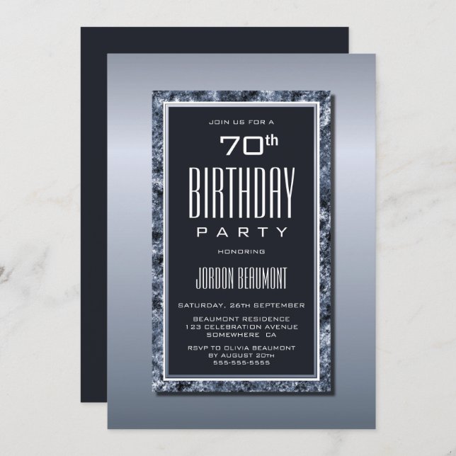 Sophisticated Silver and Grey 70th Birthday Party Invitation (Front/Back)