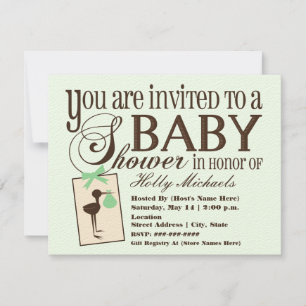 Sophisticated Stork Green Baby Shower Invitation