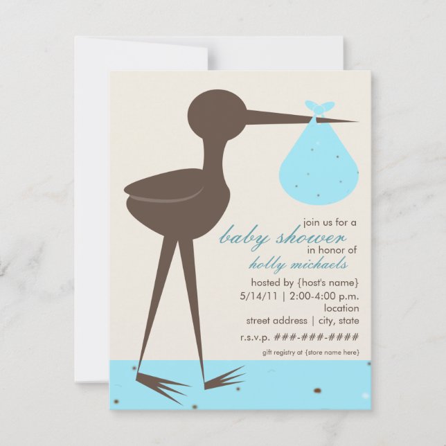 Sophisticated Stork Robin's Egg Blue Baby Shower Invitation (Front)
