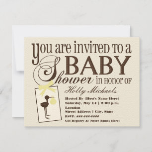 Sophisticated Stork Yellow Baby Shower Invitation