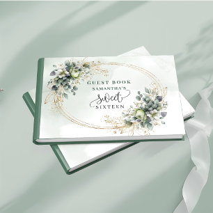 Sophisticated Sweet 16 dusty green eucalyptus  Guest Book
