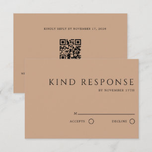 Sophisticated Tan QR Code Elegant Wedding RSVP Card