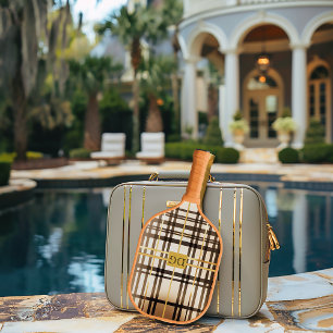 Sophisticated Taupe and Gold Monogram Pickleball Paddle