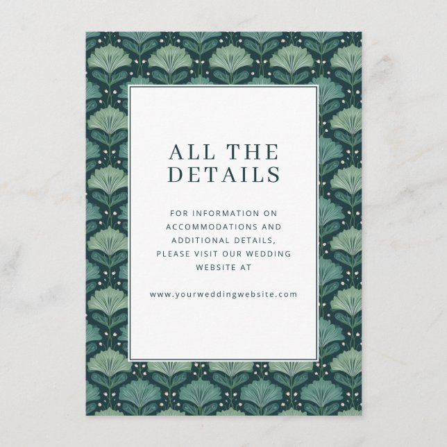 Sophisticated Teal Botanical Leaves Enclosure Card (Front)
