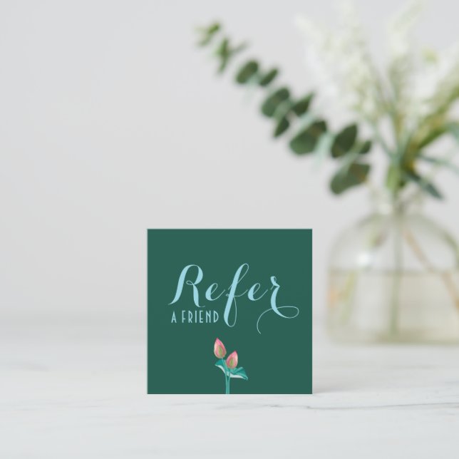 Sophisticated Teal Lotus Flower Massage Therapist Referral Card (Standing Front)
