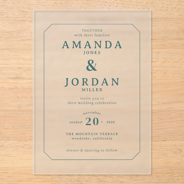 Sophisticated Teal Minimalist Wedding Invitation (Front)