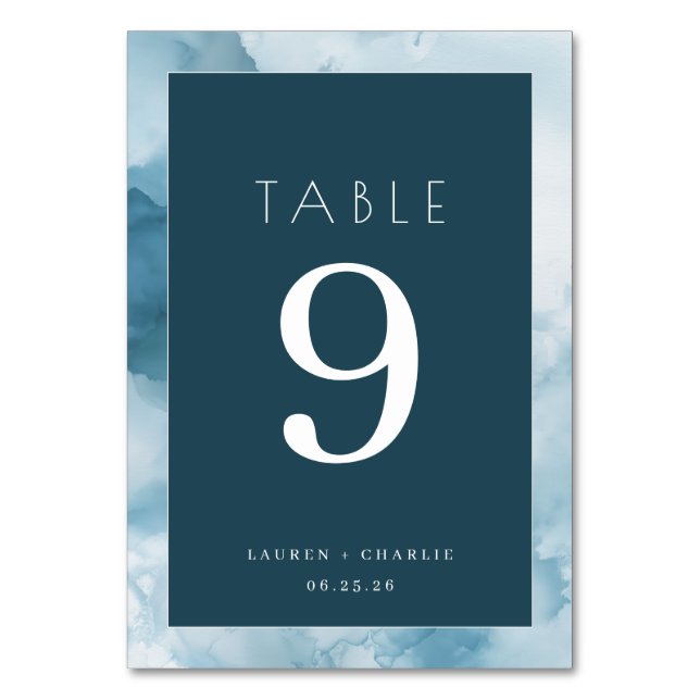 Sophisticated Teal Minimalist Wedding Table Card (Front)