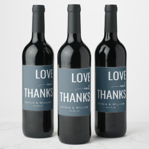 Sophisticated Teal Typographic Love Thanks Wine Label