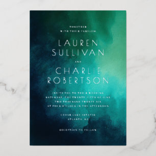 Sophisticated Teal Watercolor Wedding Invitation