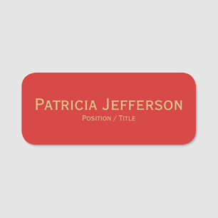 Sophisticated Tomato Red Gold Minimalist Name Tag