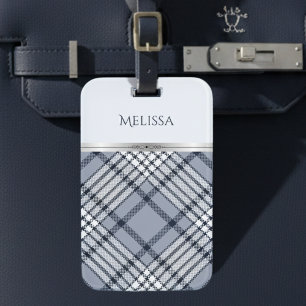 Sophisticated Travel Blue Plaid Name Luggage Tag