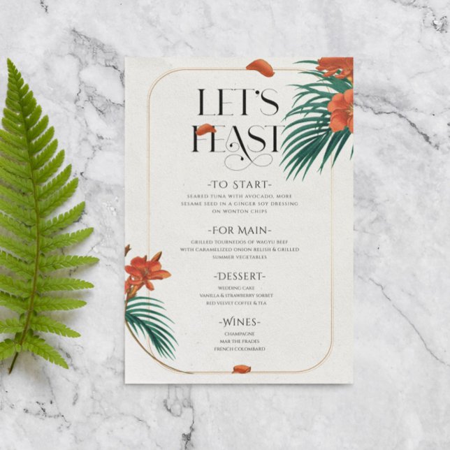 Sophisticated Tropical Flowers Wedding Menu Invitation (Creator Uploaded)