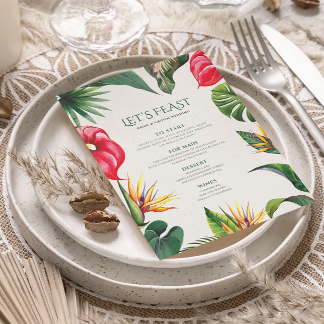 Sophisticated Tropical Wedding Flowers Frame Menu Invitation (Creator Uploaded)