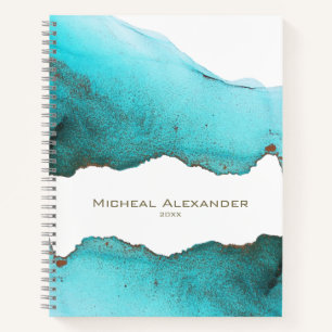 Sophisticated Turquoise Abstract Custom Name Notebook