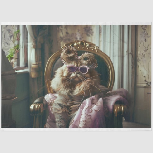 Sophisticated Vintage Cat Decoupage Tissue Paper (Front)