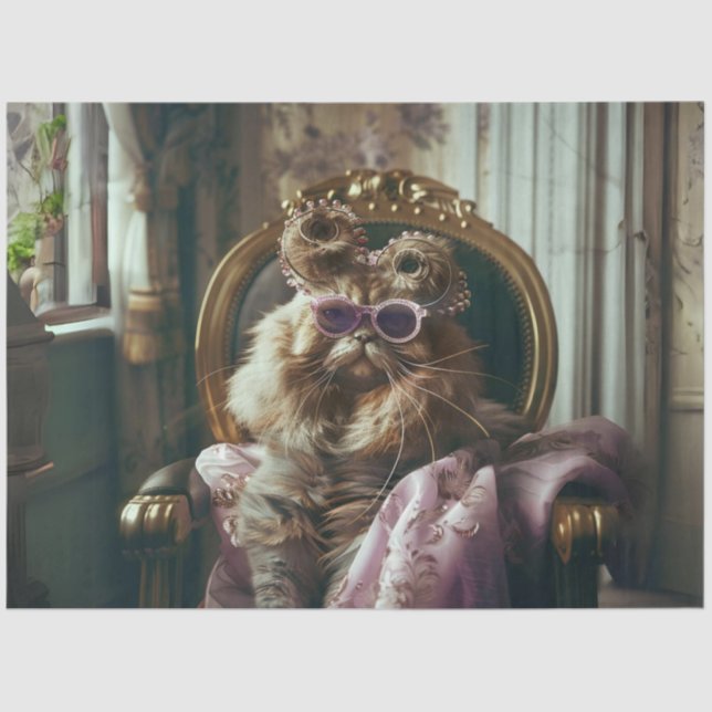 Sophisticated Vintage Cat Decoupage Tissue Paper (Front)