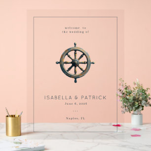 Sophisticated Vintage Nautical Wheel Acrylic Sign
