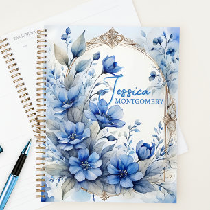 Sophisticated Vintage Serene Blue Blossoms Planner