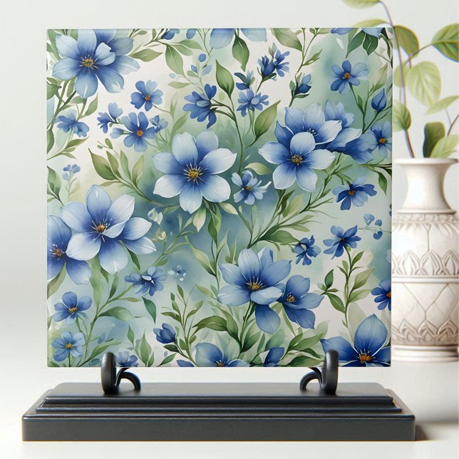 Sophisticated Vintage Serene Blue Flowers Tile (Creator Uploaded)