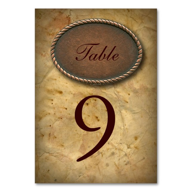 Sophisticated vintage western country wedding table number (Front)