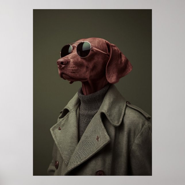 Sophisticated Vizsla in Trench Coat – Elegant Poster (Front)