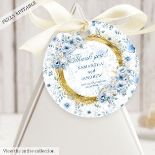 Sophisticated Watercolor Dusty Blue Gold Wedding Favour Tags