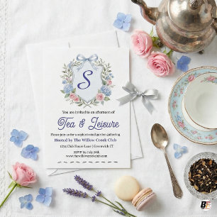 Sophisticated Watercolor Hydrangea & Rose Crest Ga Invitation
