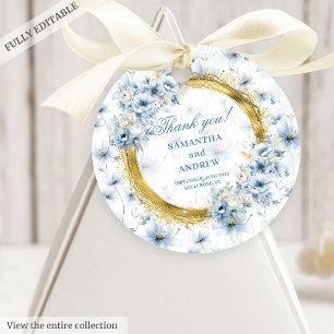 Sophisticated Watercolor Light Blue Gold Wedding Favour Tags