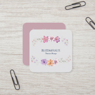 Sophisticated Watercolor Pink Botanical Floral Square Business Card