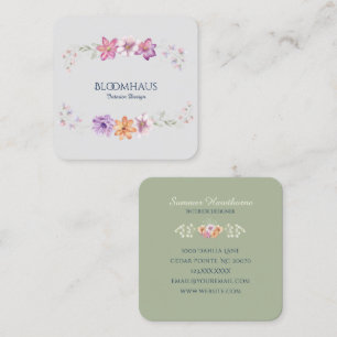 Sophisticated Watercolor Sage Botanical Floral  Square Business Card